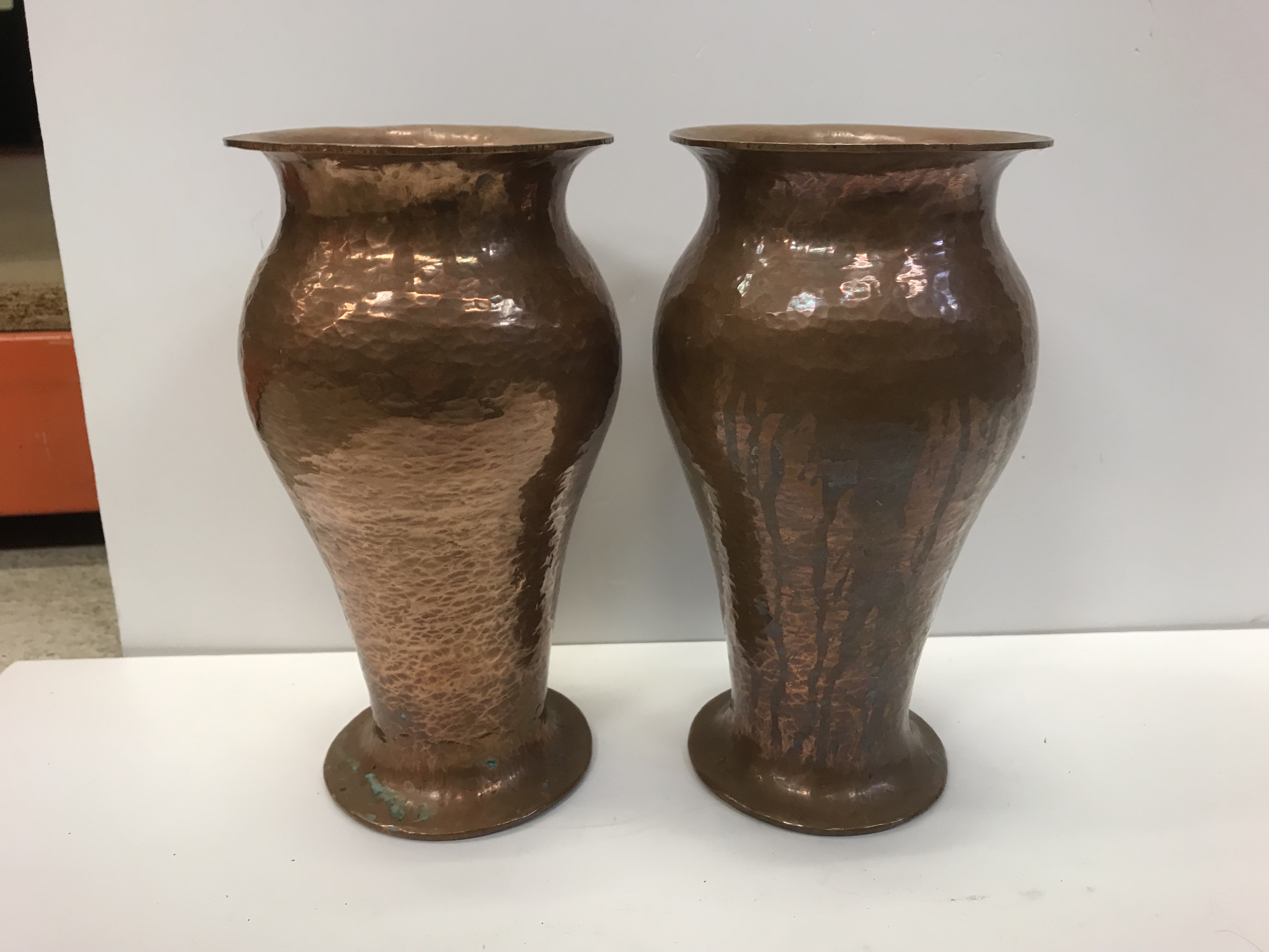 A pair of Richard Rathbone hammered copper baluster shaped vases with flared rims, - Image 5 of 19