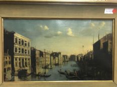 FOLLOWER OF CANALETTO "Venetian scene with gondaliers in foreground" oil on canvas, unsigned,