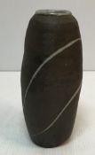 An Elizabeth Leach pottery vase, black ground with glazed pale blue flashes,