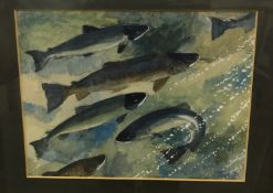 CHARLES F TUNNICLIFFE "Salmon", watercolour heightened with white, signed bottom right,