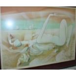 20TH CENTURY CONTINENTAL SCHOOL "Recumbent nude in a desert, sand dripping from her hand,