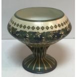 A large Mettlach pedestal bowl decorated with vines and grapes and scrolling decoration stamped