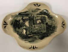 John Piper for Fulham Pottery four lobed pottery tray/dish inscribed "Whiskered ruins castles of