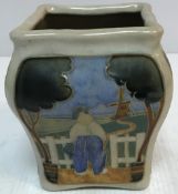 A Royal Doulton Lambeth square form vase decorated with Dutch figures in landscapes,