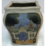 A Royal Doulton Lambeth square form vase decorated with Dutch figures in landscapes,