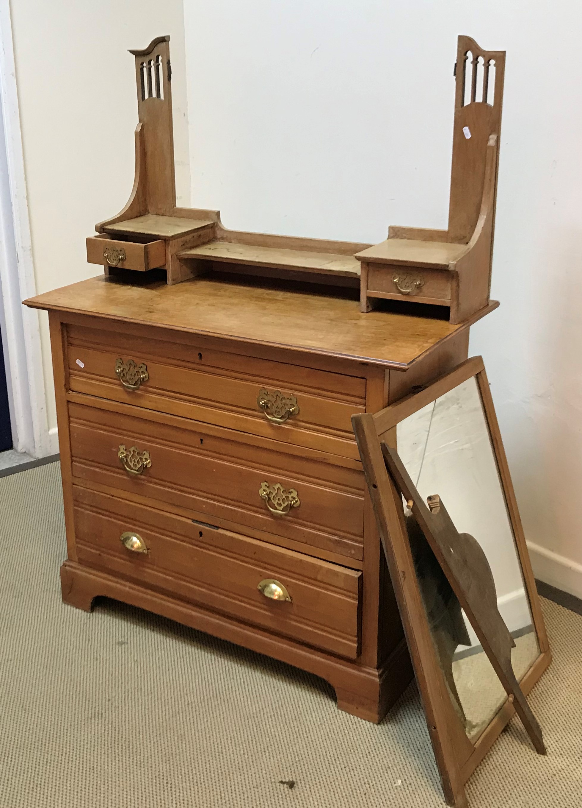 A late Victorian pine washstand with marble top and tiled back 76 cm wide x 45 cm deep x 121 cm - Image 8 of 9