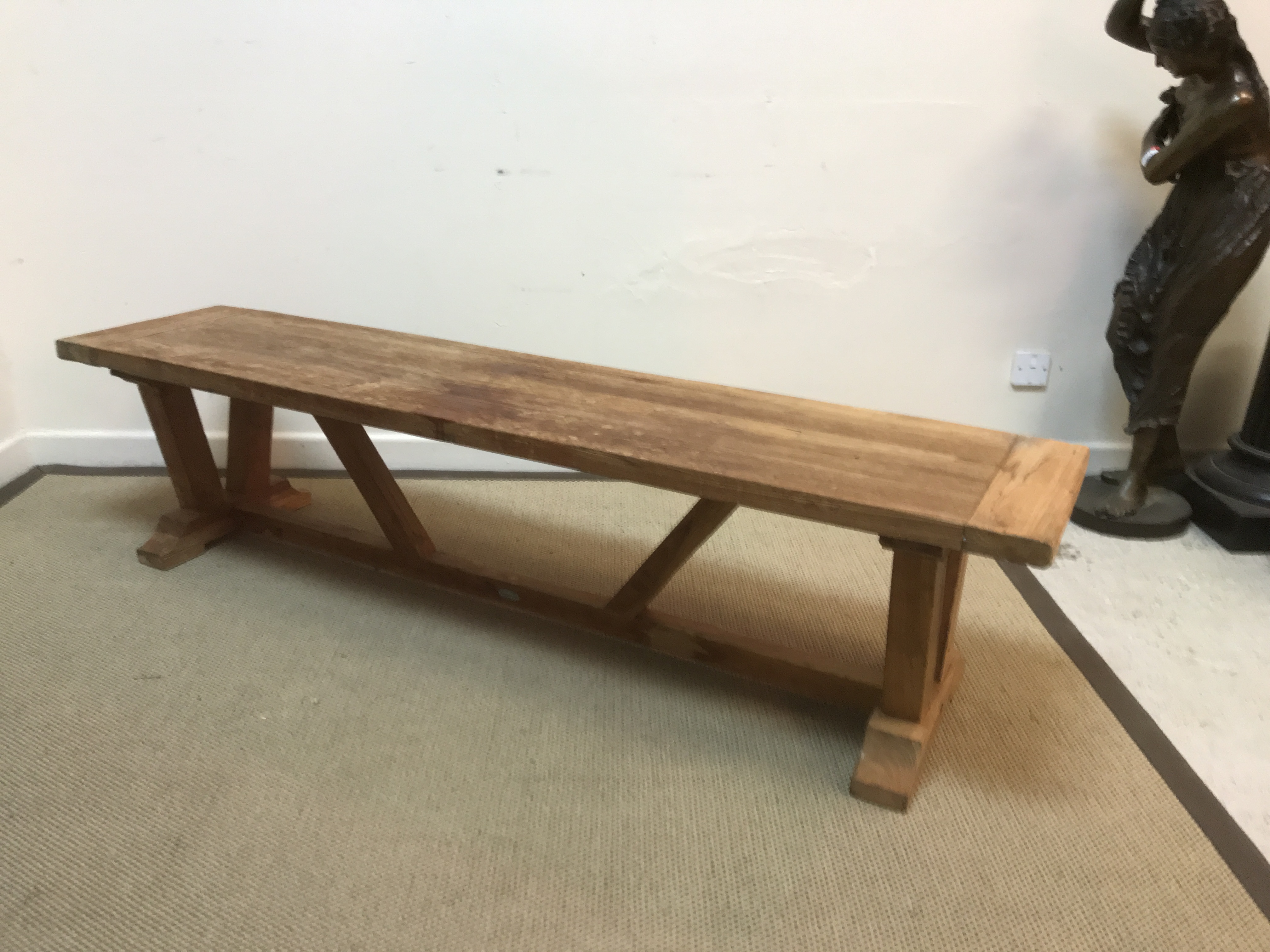 An elm refectory style kitchen table on plank, - Image 9 of 12