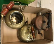 Three copper and brass kettles, an Oriental picture album,