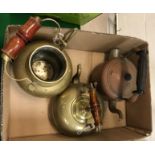 Three copper and brass kettles, an Oriental picture album,