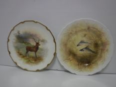 A Royal Doulton cabinet plate hand decorated with deer in landscape, signed "RH Plant" to front 22.