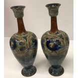A pair of Royal Doulton stoneware baluster vases by Francis C Pope with blue and green glaze and
