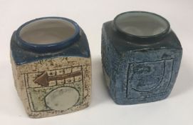 Two Troika preserve pots with relief decoration both signed "Troika England" to bottom,