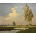 LECHNER "Study of Silver Birch by riverside", landscape study, oil on canvas, signed lower left,