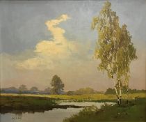 LECHNER "Study of Silver Birch by riverside", landscape study, oil on canvas, signed lower left,