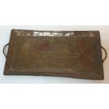 A John Pearson copper twin-handled tray of plain rectangular form,