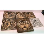 A collection of six Minton's tiles depicting various scenes and people comprising Stav Gust Ine,