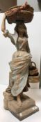 A late 19th Century Continental painted terracotta figure of a "Fisherwoman with basket on her head