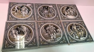 A set of six Minton's Shakespeare's series tiles designed by John Moyr Smith comprising "The Taming