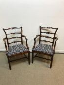 A set of eight late 20th Century (1995) mahogany framed dining chairs in the Chippendale style with