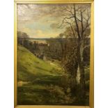 ENGLISH SCHOOL initialled WFS "Edgeworth Manor from the hill", oil on canvas, signed,