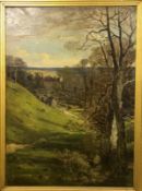 ENGLISH SCHOOL initialled WFS "Edgeworth Manor from the hill", oil on canvas, signed,