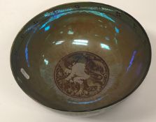 A W S Mycock for Pilkington's Royal Lancastrian lustre ware bowl with central lion rampant