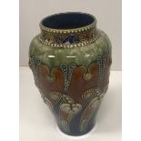 A Frank A Butler Royal Doulton baluster shaped vase with Gothic style relief work foliate