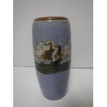 A Royal Doulton ship decorated vase with blue ground,