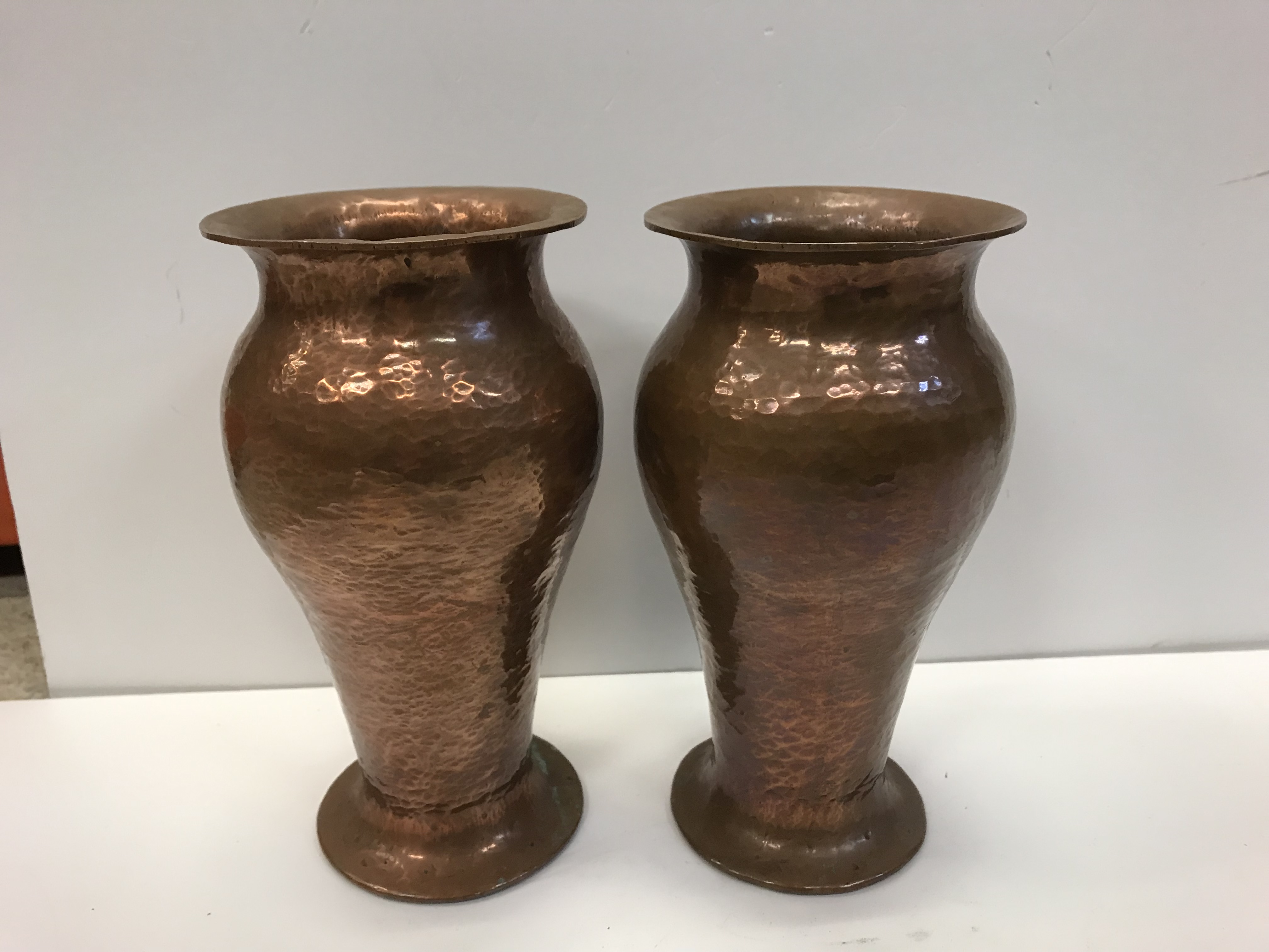 A pair of Richard Rathbone hammered copper baluster shaped vases with flared rims, - Image 3 of 19