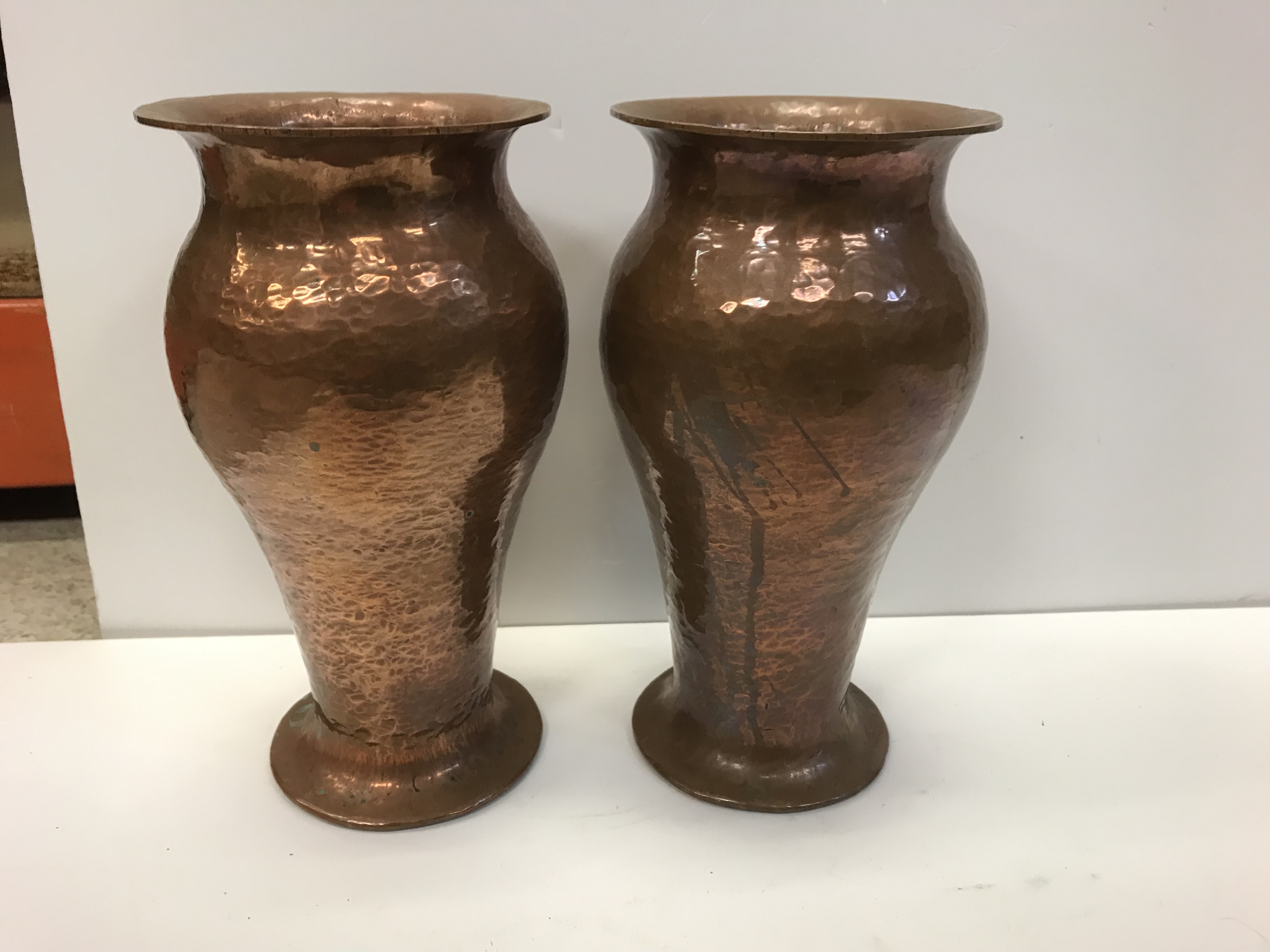 A pair of Richard Rathbone hammered copper baluster shaped vases with flared rims, - Image 6 of 19