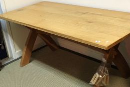 A light oak refectory style dining table in the Arts & Crafts taste,