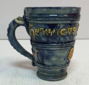 An Edward Bingham Castle Headingham pottery mug inscribed "Henricus Septimus" with various