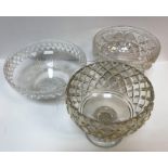 Three early 20th Century cut glass fruit bowls, all with various pineapple cut decoration,