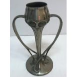 An Archibald Knox for Liberty Tudric pewter two-handled vase with enameled medallion decoration and