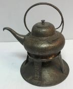 An Arts & Crafts plated spirit kettle with burner,