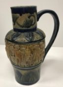 A Bailey Fulham Pottery jug, the central body decorated with applied cherub decoration,