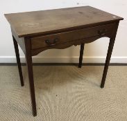 A 19th Century mahogany single drawer side table on square chamfered tapering supports 80 cm wide x