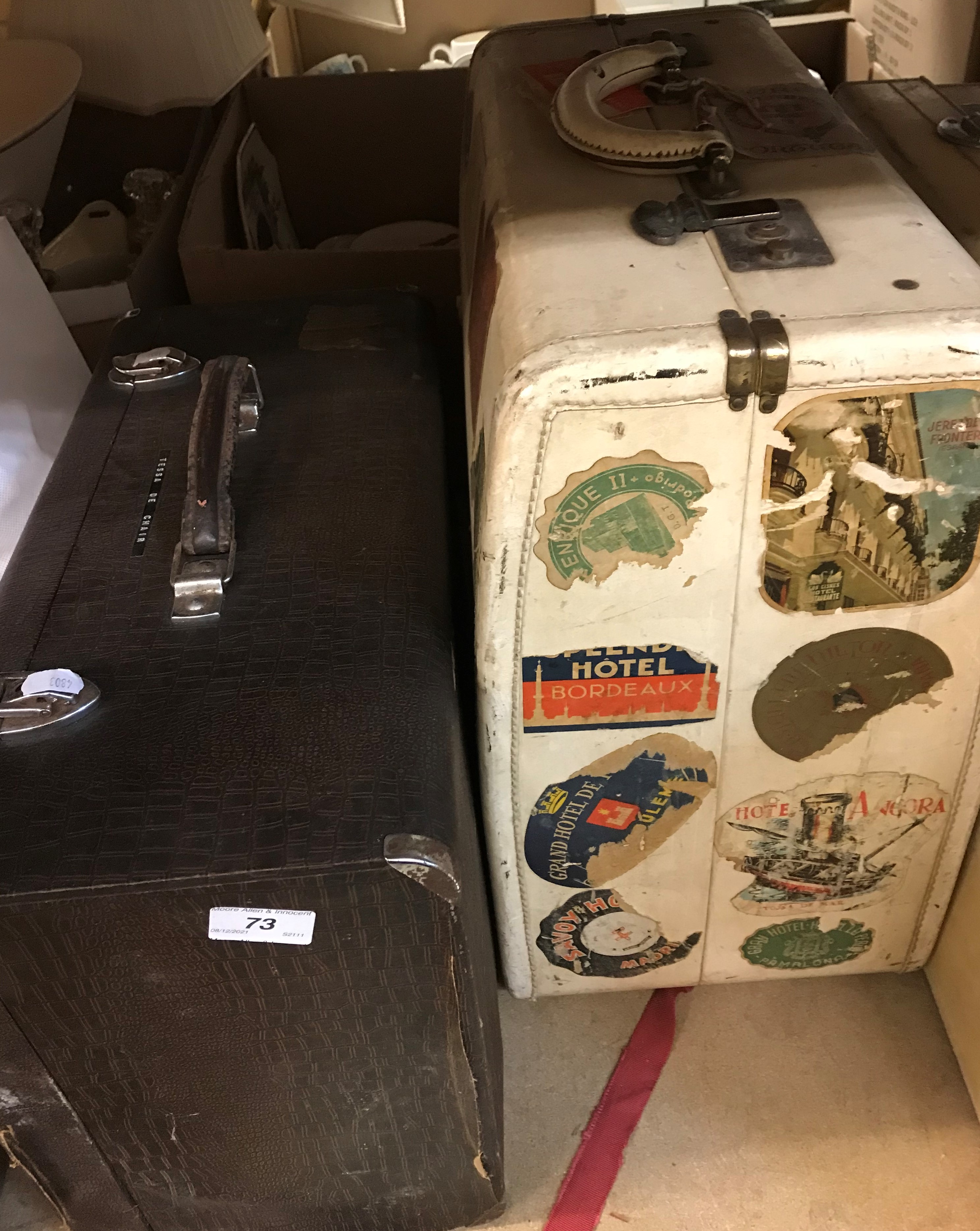 A collection of three various vellum covered suitcases, three briefcases, - Image 3 of 5