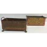 A copper and brass two handled rectangular jardiniere raised on hairy paw claw feet 28.