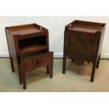 A 19th Century mahogany tray top night table with single door over a slim drawer on square moulded