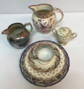 A collection of mainly 19th Century china to include a Sunderland lustre type jug with bird