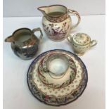 A collection of mainly 19th Century china to include a Sunderland lustre type jug with bird