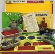 A box containing a small quantity of various red and green Meccano, a boxed Meccano outfit No.