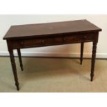 A Victorian mahogany two drawer side table on turned legs 113.5 cm wide x 53 cm deep x 78.