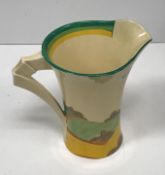 A Clarice Cliff “Bizarre Fantasque” design waisted jug decorated with coastal seascape with two