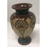 An Eliza Simmance Doulton Lambeth baluster shaped vase with relief work floral decoration and