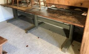 A pine and painted refectory style dining table,