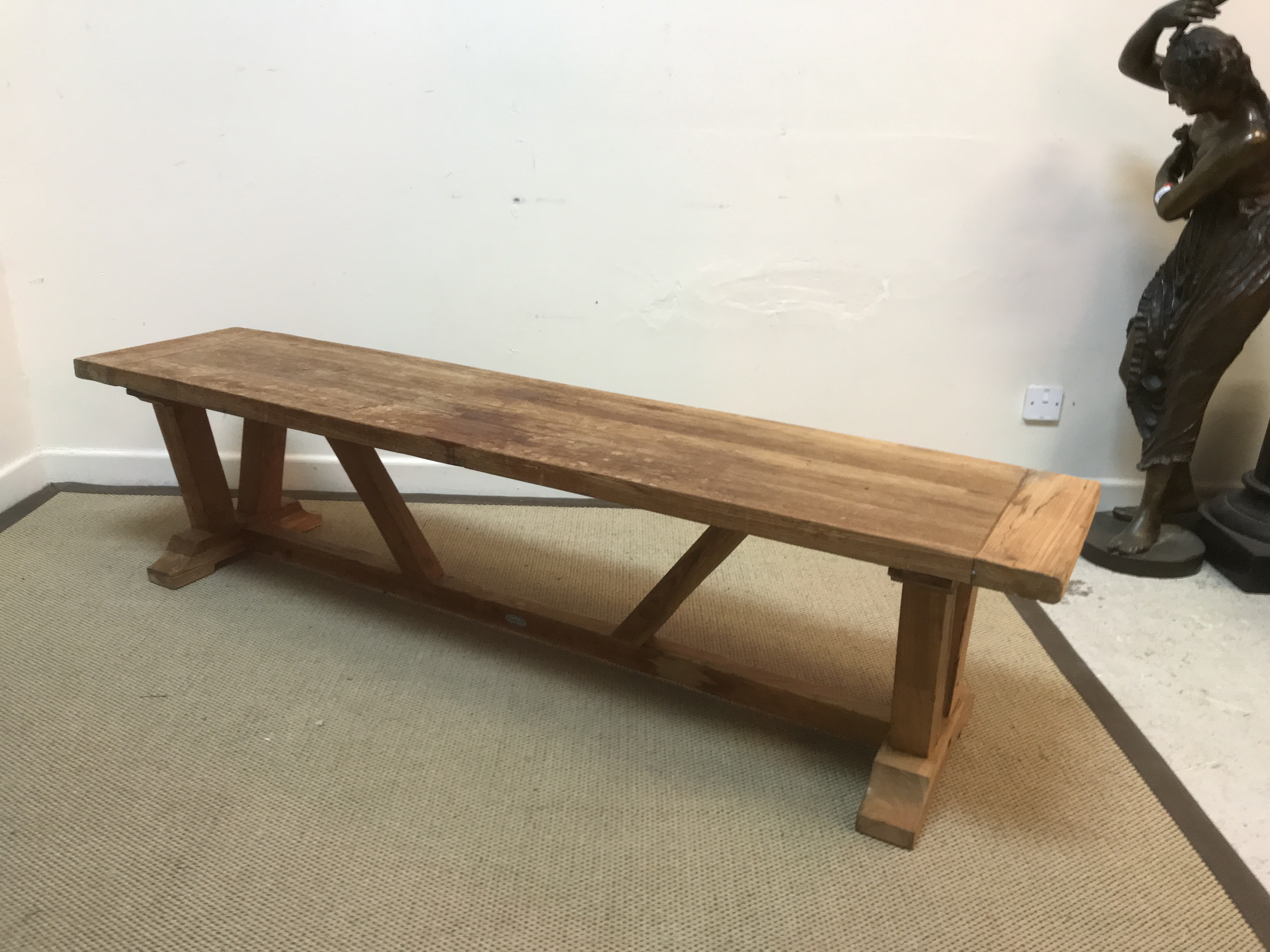 An elm refectory style kitchen table on plank, - Image 10 of 12