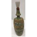 A Doulton Lambeth stoneware vase / lamp base by Hannah Barlow, decorated with sgraffito donkeys,