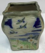 A Royal Doulton Lambeth relief work vase of square baluster form decorated with owl and moonlight